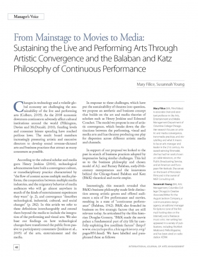 From Mainstage to Movies to Media: Sustaining the Live and Performing Arts Through Artistic Convergence and the Balaban and Katz Philosophy of Continuous Performance
