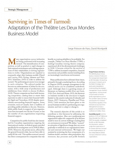 Surviving in Times of Turmoil: Adaptation of the Théâtre Les Deux Mondes Business Model