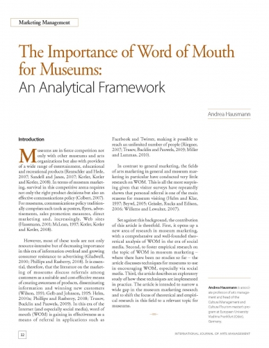 The Importance of Word of Mouth for Museums: An Analytical Framework