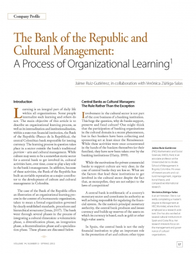 The Bank of the Republic and Cultural Management: A Process of Organizational Learning