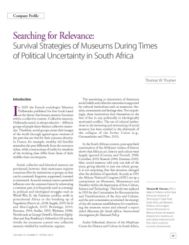 Searching for Relevance: Survival Strategies of Museums During Times of Political Uncertainty in South Africa