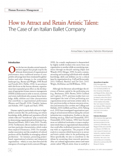 How to Attract and Retain Artistic Talent: The Case of an Italian Ballet Company