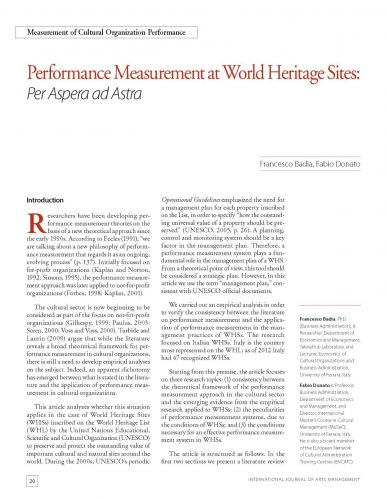 Performance Measurement at World Heritage Sites: Per Aspera ad Astra