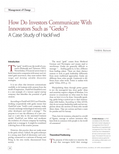 How Do Investors Communicate With Innovators Such as “Geeks”? A Case Study of HackFwd