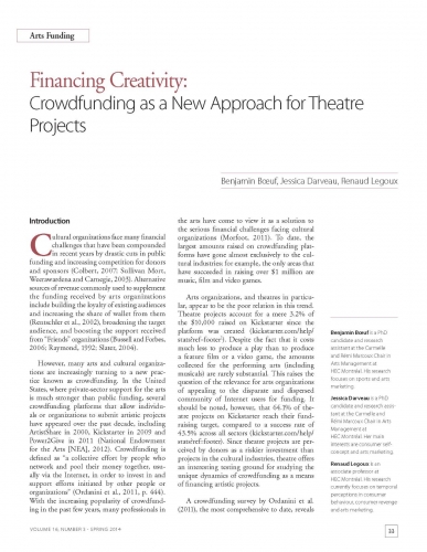 Financing Creativity: Crowdfunding as a New Approach for Theatre Projects