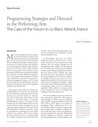 Programming Strategies and Demand in the Performing Arts: The Case of the Forum in Le Blanc-Mesnil, France