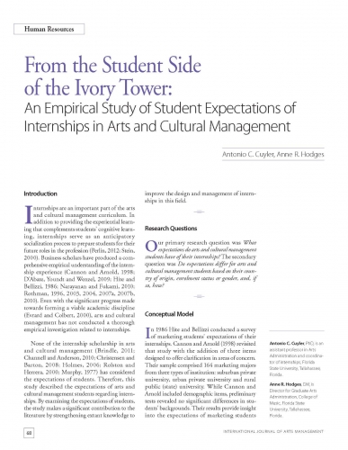 From the Student Side of the Ivory Tower: An Empirical Study of Student Expectations of Internships in Arts and Cultural Management