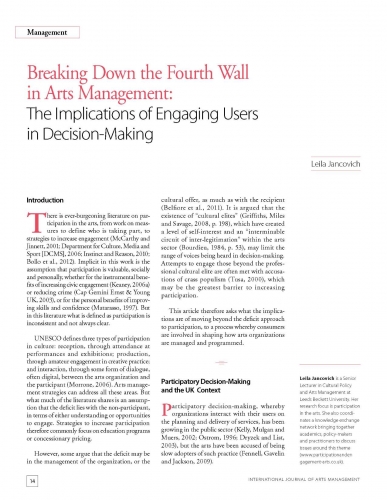 Breaking Down the Fourth Wall in Arts Management: The Implications of Engaging Users in Decision-Making