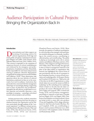 Audience Participation in Cultural Projects: Bringing the Organization Back In