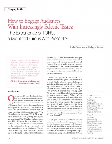 How to Engage Audiences With Increasingly Eclectic Tastes: The Experience of TOHU, a Montreal Circus Arts Presenter