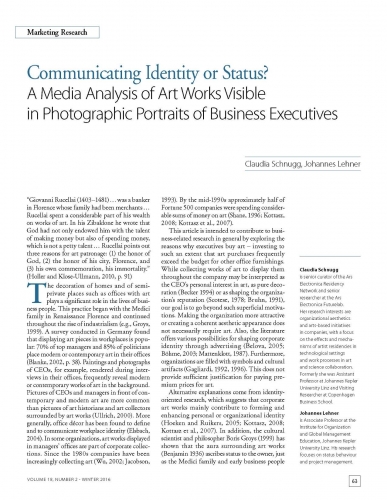 Communicating Identity or Status? A Media Analysis of Art Works Visible in Photographic Portraits of Business Executives