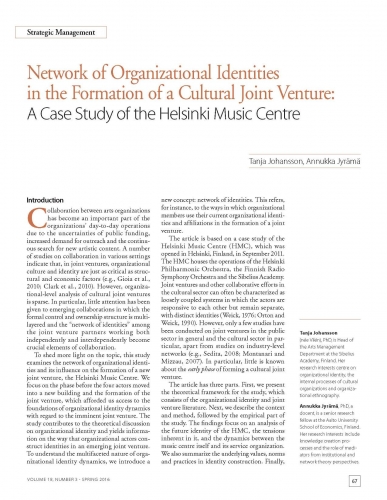 Network of Organizational Identities in the Formation of a Cultural Joint Venture: A Case Study of the Helsinki Music Centre