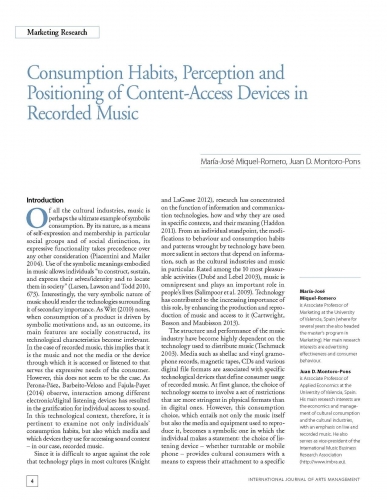 Consumption Habits, Perception and Positioning of Content-Access Devices in Recorded Music