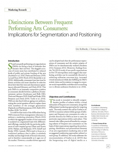 Distinctions Between Frequent Performing Arts Consumers: Implications for Segmentation and Positioning