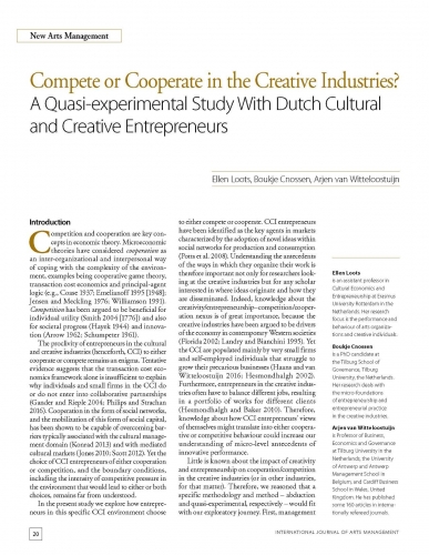 Compete or Cooperate in the Creative Industries? A Quasi-experimental Study With Dutch Cultural and Creative Entrepreneurs