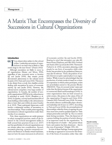 A Matrix That Encompasses the Diversity of Successions in Cultural Organizations