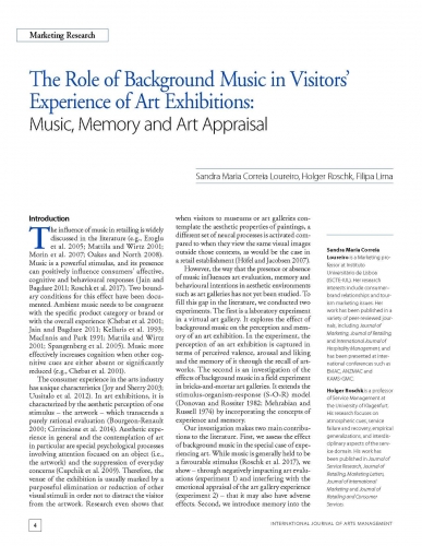 The Role of Background Music in Visitors’ Experience of Art Exhibitions: Music, Memory and Art Appraisal