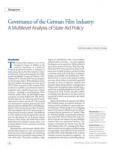 Governance of the German Film Industry: A Multilevel Analysis of State Aid Policy