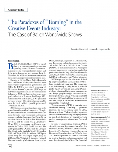 The Paradoxes of “Teaming” in the Creative Events Industry: The Case of Balich Worldwide Shows