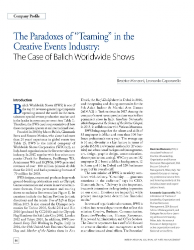 The Paradoxes of “Teaming” in the Creative Events Industry: The Case of Balich Worldwide Shows