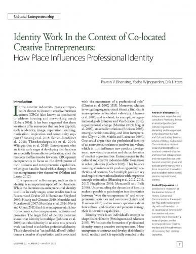 Identity Work In the Context of Co-located Creative Entrepreneurs: How Place Influences Professional Identity
