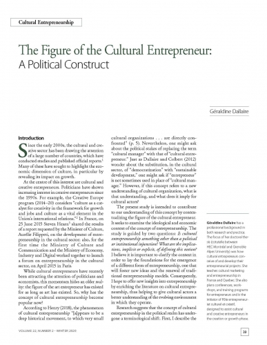 The Figure of the Cultural Entrepreneur: A Political Construct