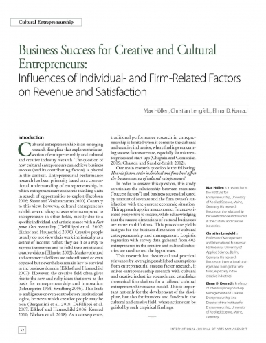 Business Success for Creative and Cultural Entrepreneurs: Influences of Individual- and Firm-Related Factors on Revenue and Satisfaction
