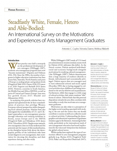 Steadfastly White, Female, Hetero and Able-Bodied: An International Survey on the Motivations and Experiences of Arts Management Graduates