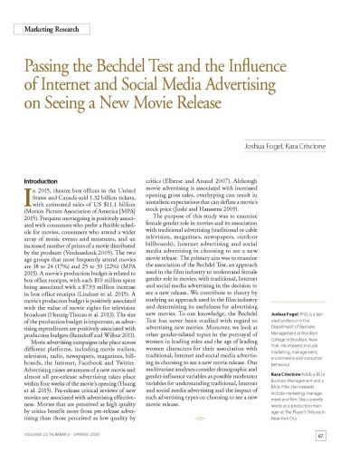 Passing the Bechdel Test and the Influence of Internet and Social Media Advertising on Seeing a New Movie Release