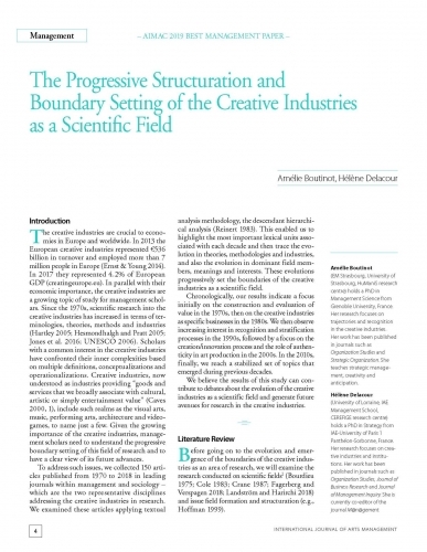 The Progressive Structuration and Boundary Setting of the Creative Industries as a Scientific Field