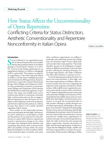 How Status Affects the Unconventionality of Opera Repertoires: Conflicting Criteria for Status Distinction, Aesthetic Conventionality and Repertoire Nonconformity in Italian Opera