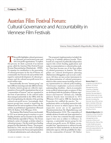 Austrian Film Festival Forum: Cultural Governance and Accountability in Viennese Film Festivals