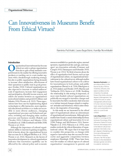 Can Innovativeness in Museums Benefit From Ethical Virtues?