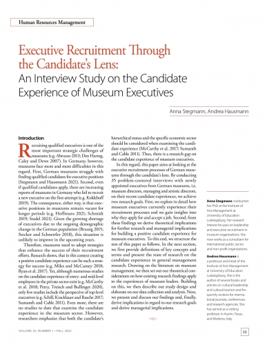 Executive Recruitment Through the Candidate’s Lens: An Interview Study on the Candidate Experience of Museum Executives