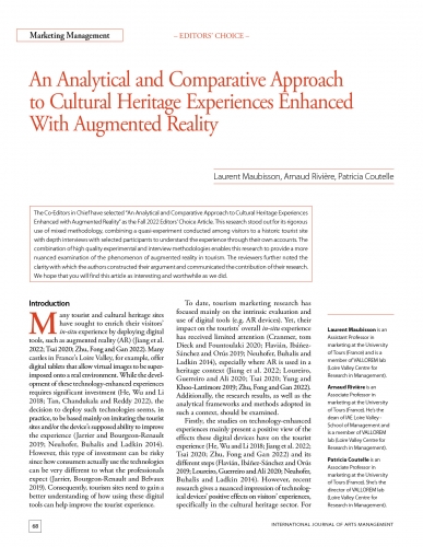 An Analytical and Comparative Approach to Cultural Heritage Experiences Enhanced With Augmented Reality
