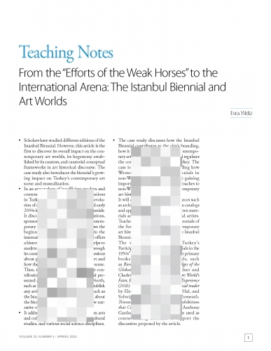 Teaching Notes - From the “Efforts of the Weak Horses” to the International Arena: The Istanbul Biennial and Art Worlds